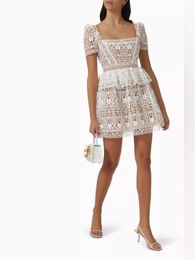 NWT SELF-PORTRAIT Guipure Lace Tiered Mini Dress White 8